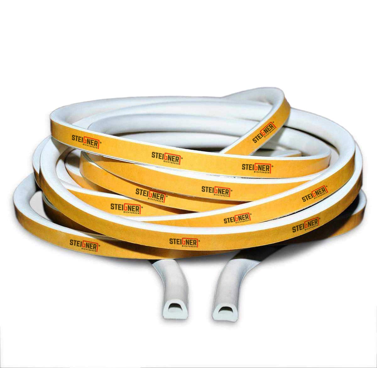 STEIGNER Joint en caoutchouc autoadhésif SD-54 Blanc pour usage automobile Profil poreux Étanchéité 1m x 12x10mm